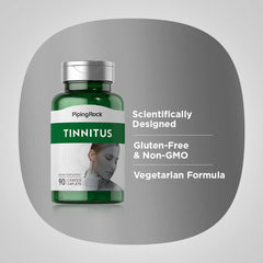 Piping Rock tinnitus supplement two-bottle pack shown in packaging box.