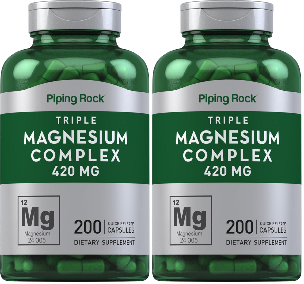 Piping Rock Triple Magnesium Complex bottle front view for daily wellness support.