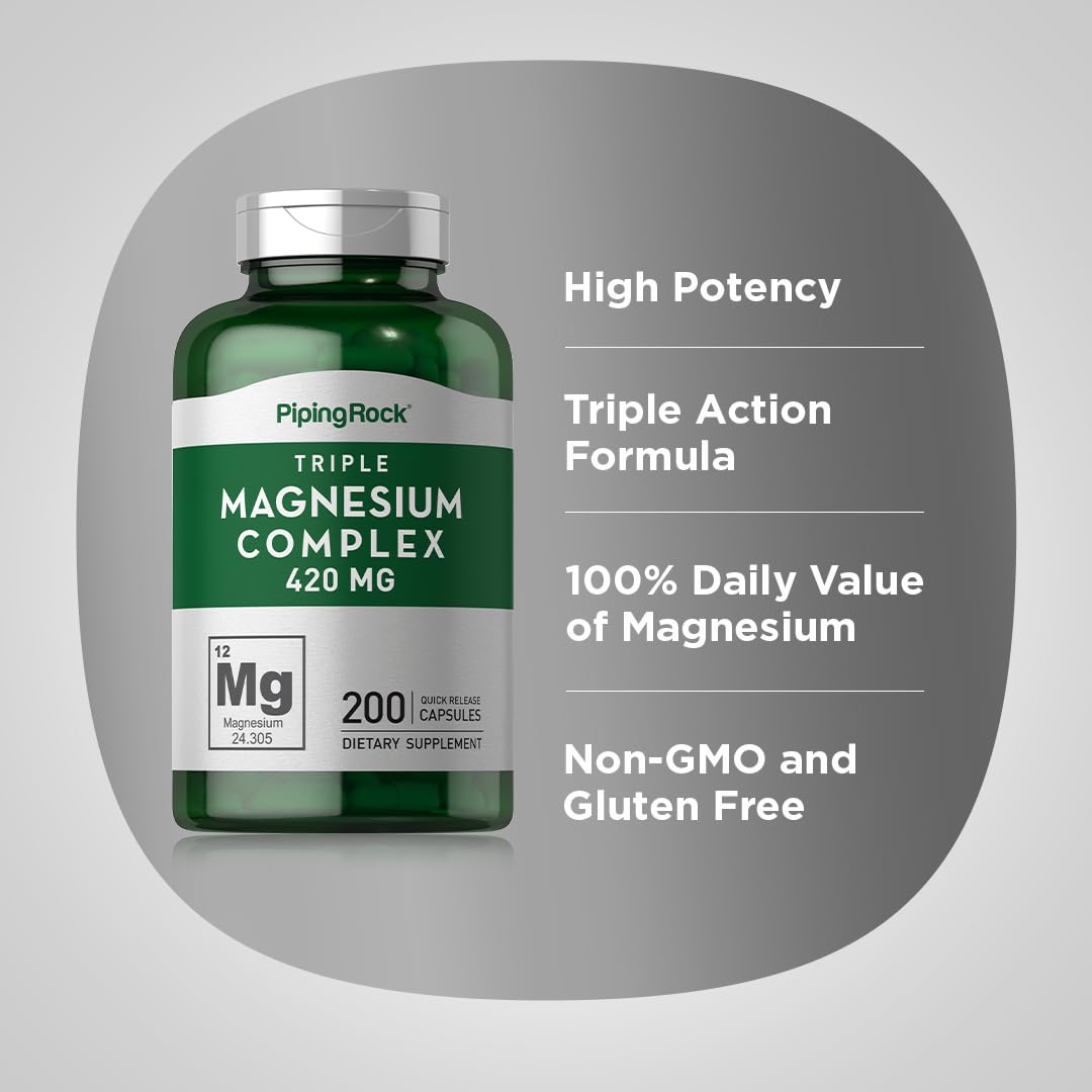 Piping Rock Triple Magnesium Complex nutrition facts card supports informed supplement choices.