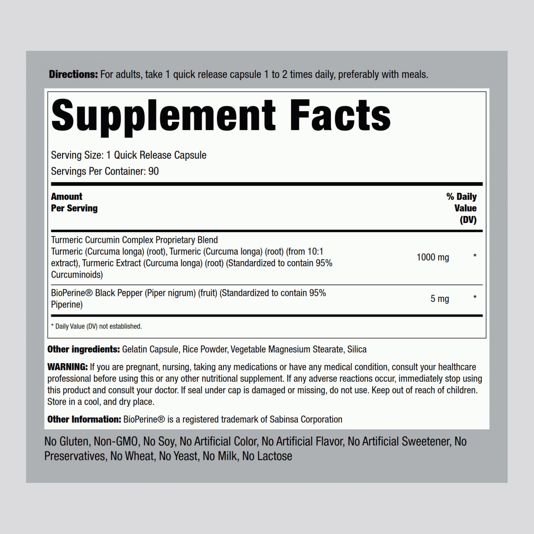 Piping Rock turmeric curcumin capsules closeup highlights capsule texture and dosing.
