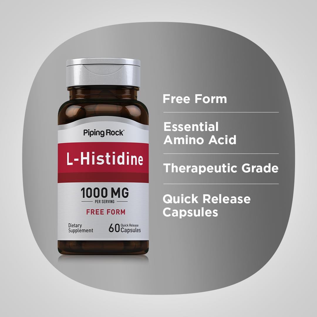 Piping Rock two-pack L-Histidine 1000 mg for ongoing shelf-stable supply