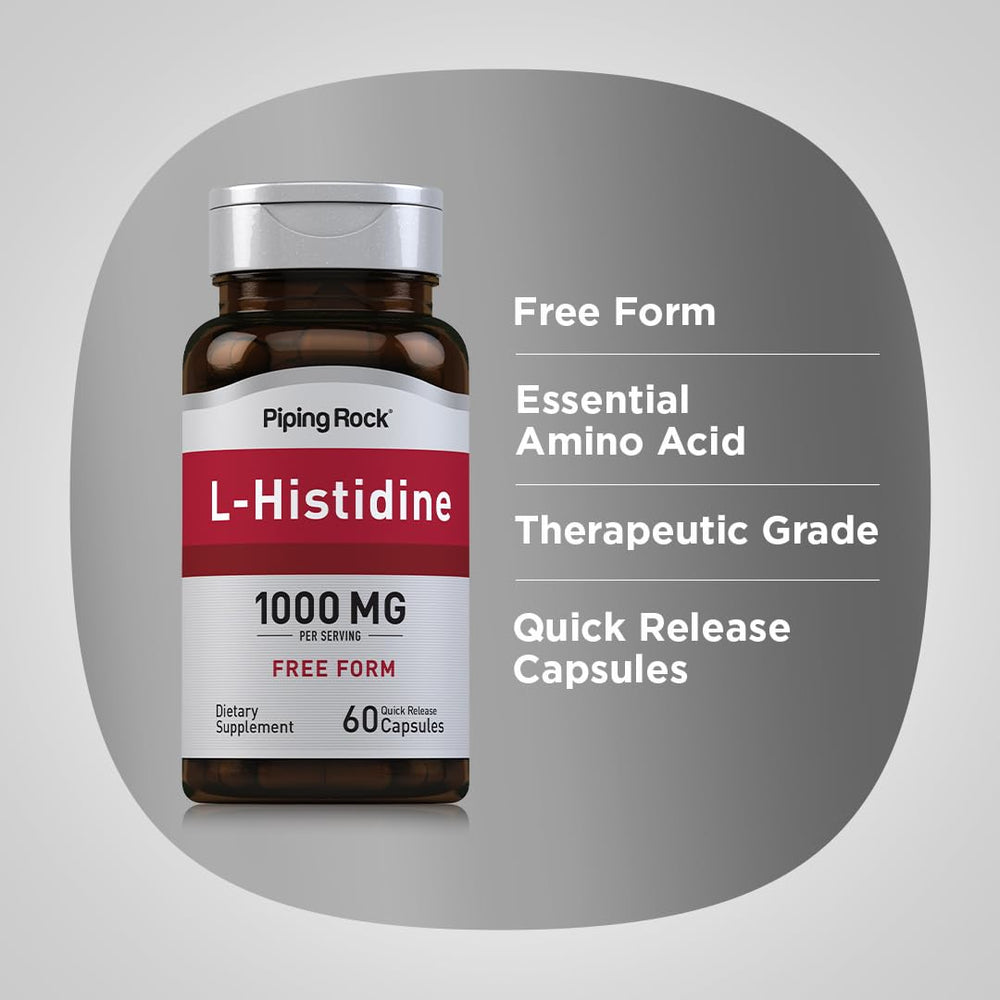 Piping Rock two-pack L-Histidine 1000 mg for ongoing shelf-stable supply