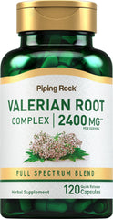 Piping Rock Valerian Root Capsules bottle front, convenient 2400 mg herbal blend.