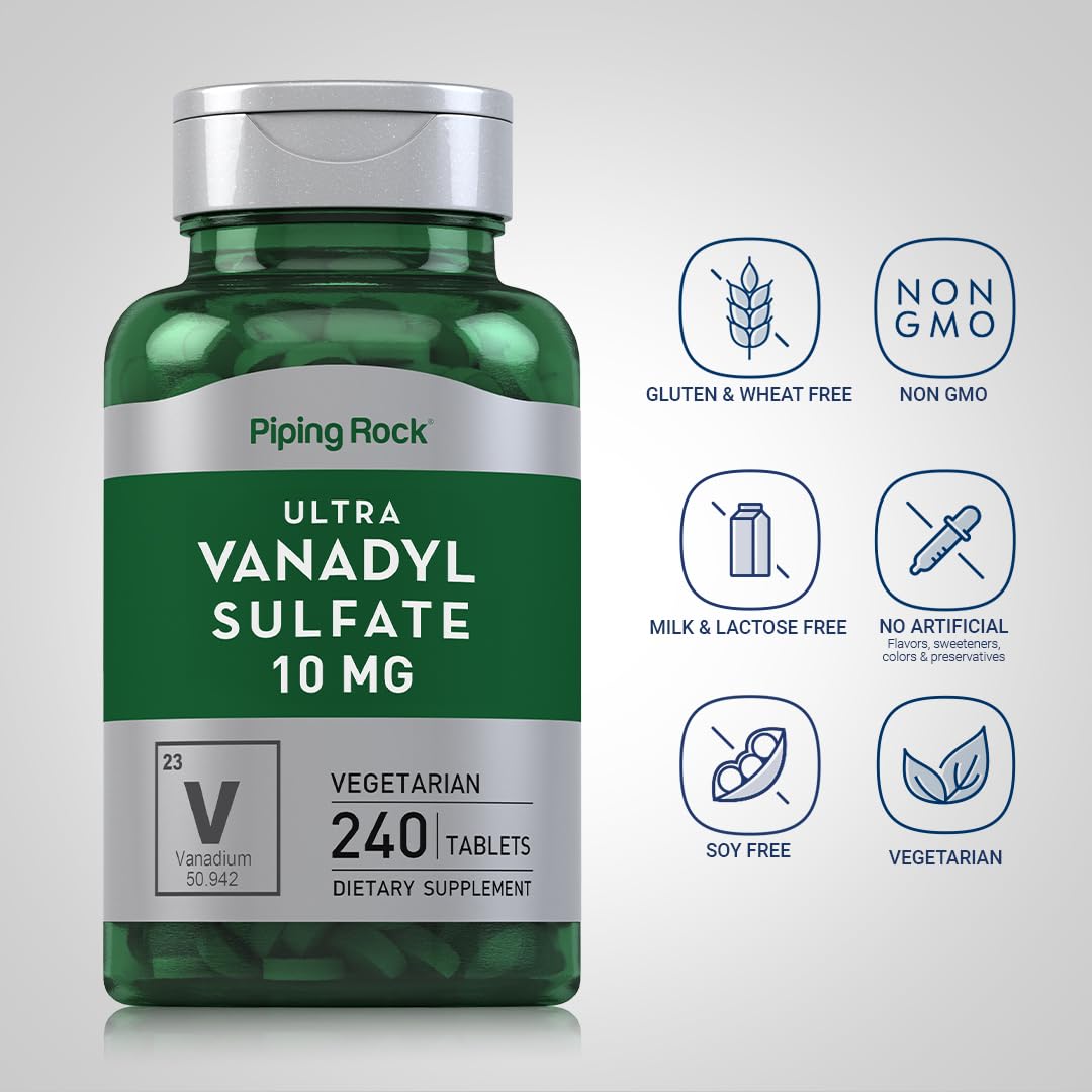 Label showing purity and non-GMO claim on Piping Rock Vanadyl Sulfate