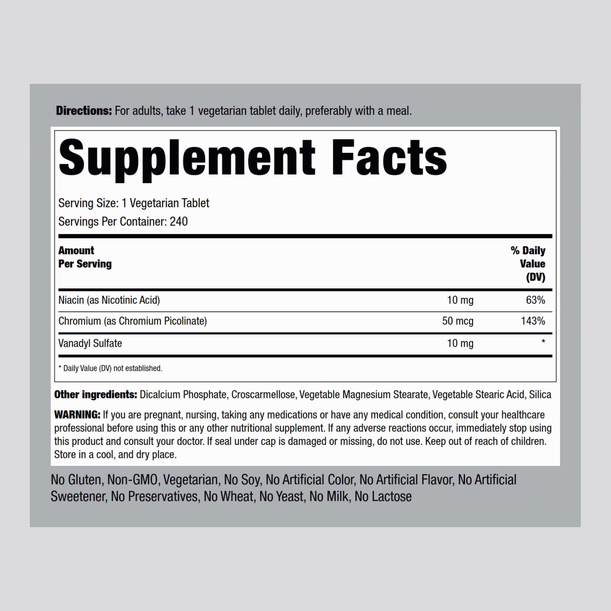 Close-up of Piping Rock Vanadyl Sulfate tablets for daily supplementation