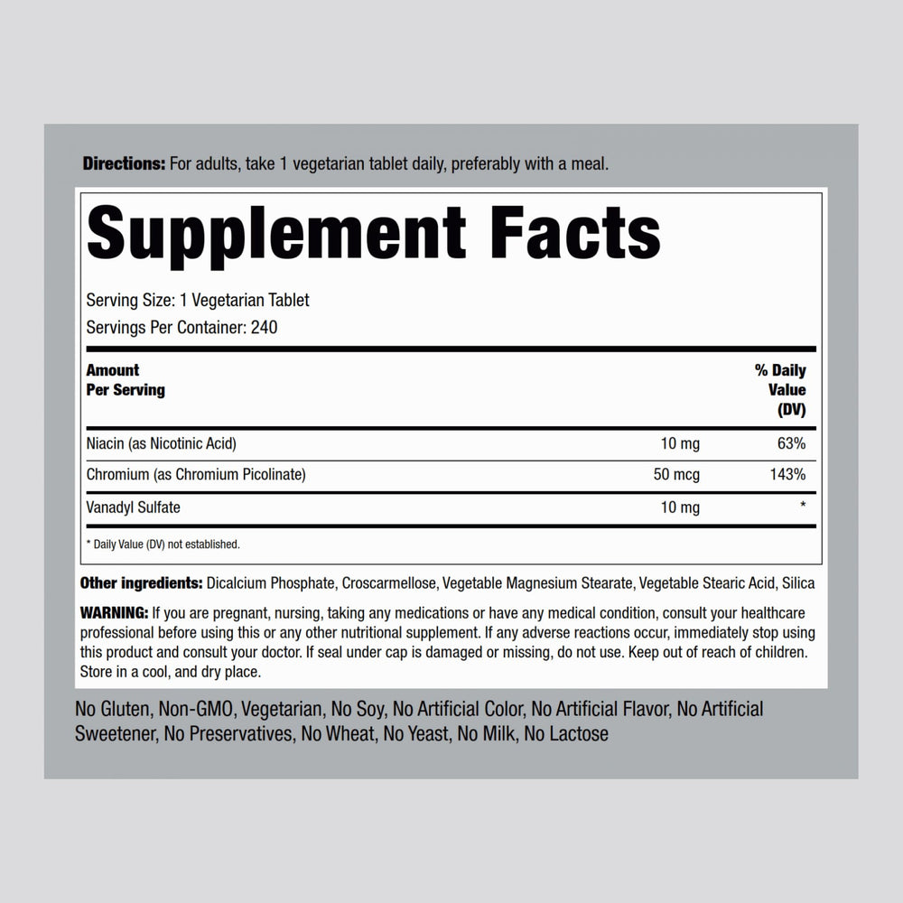 Close-up of Piping Rock Vanadyl Sulfate tablets for daily supplementation