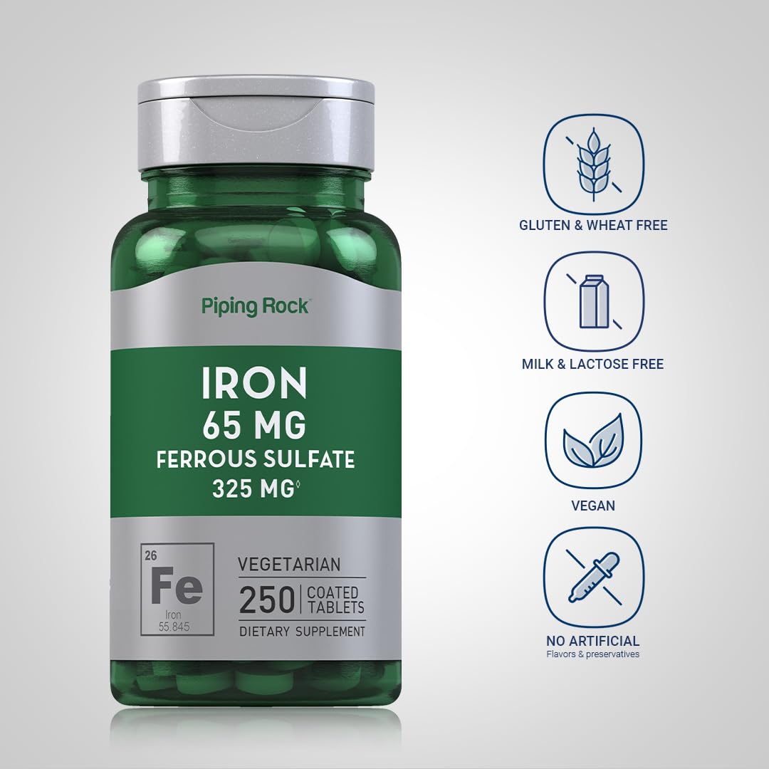 Piping Rock vegetarian, non-GMO gluten-free iron, suitable for plant-based diets.
