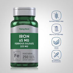 Piping Rock vegetarian, non-GMO gluten-free iron, suitable for plant-based diets.