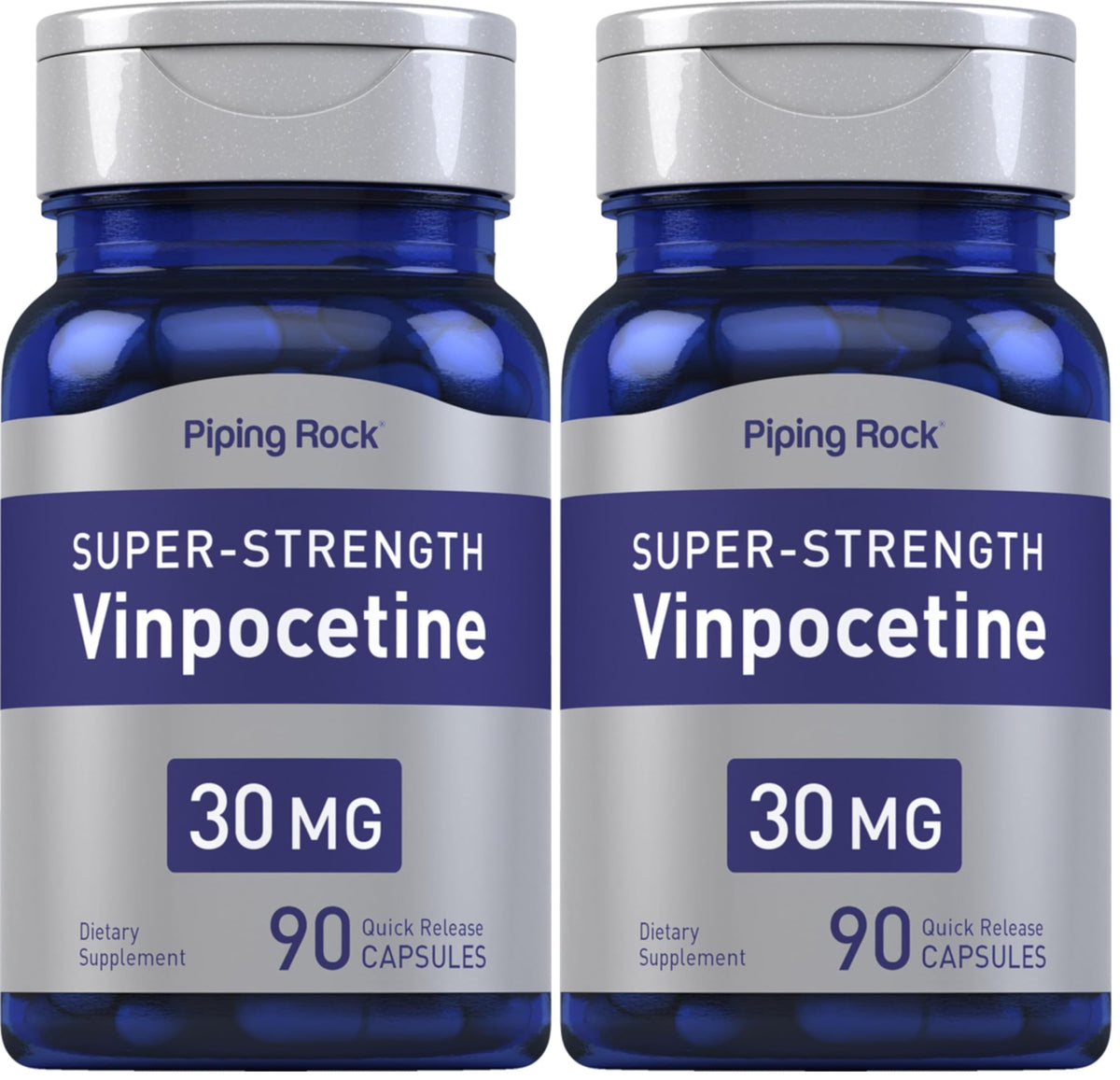Piping Rock Vinpocetine 30mg bottle—convenient dosing for daily use.