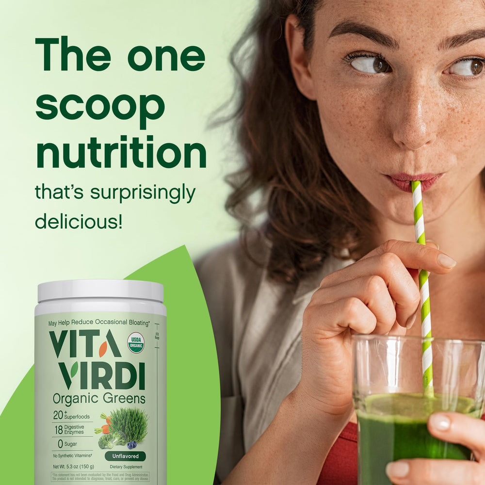 1-month supply Vita Virdi bottle sits on the kitchen counter.