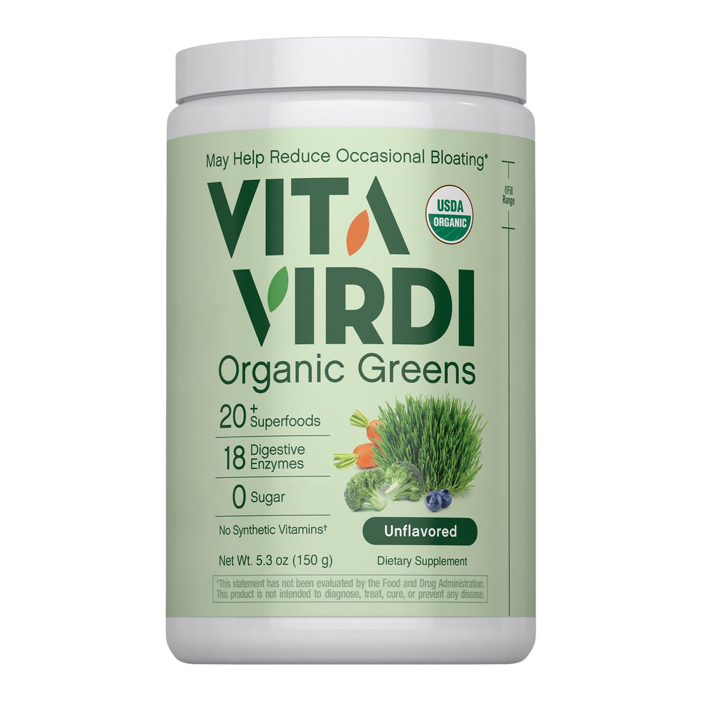 Piping Rock Vita Virdi Organic Greens Powder tub ready for daily nutrition.