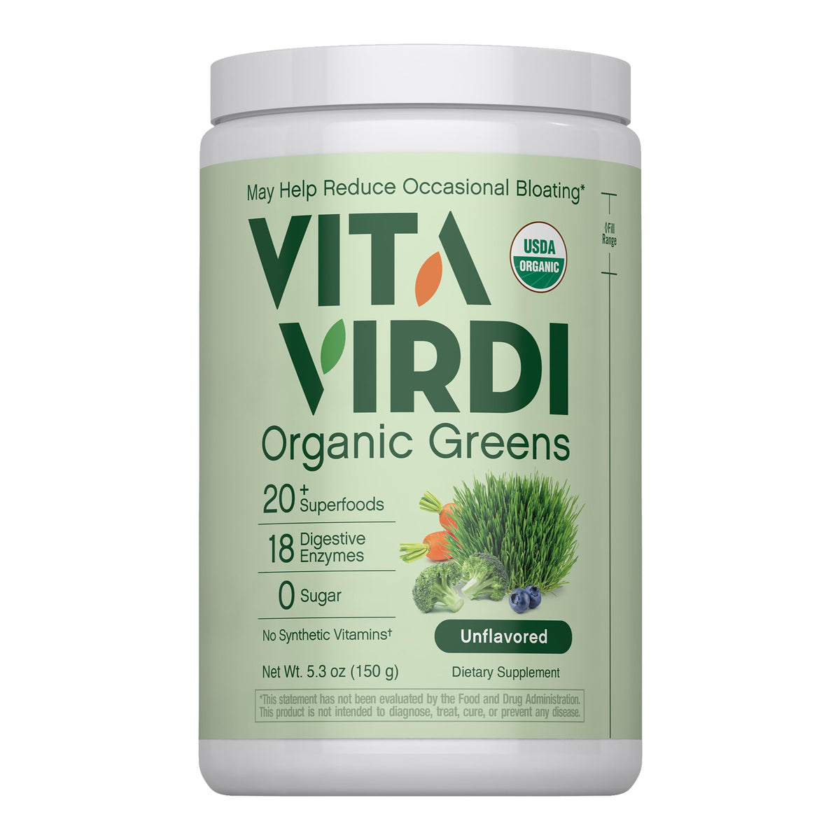 Piping Rock Vita Virdi Organic Greens Powder tub ready for daily nutrition.