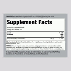 Piping Rock Vitamin B1 100mg label close-up showcasing high-potency thiamine