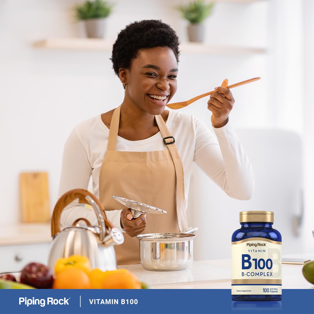 Piping Rock Vitamin B100 Complex emphasizes non-GMO ingredients for purity.