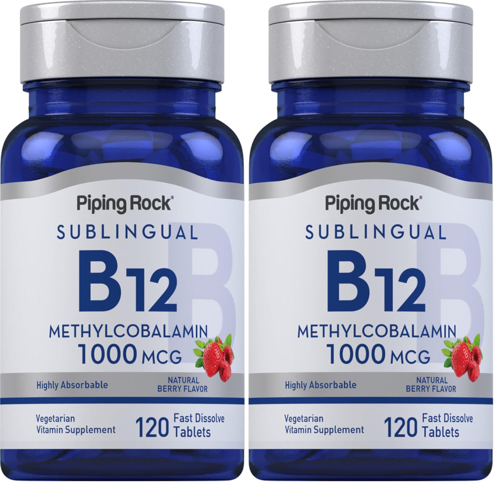 Piping Rock B12 sublingual berry tablets in bottle for convenient daily use