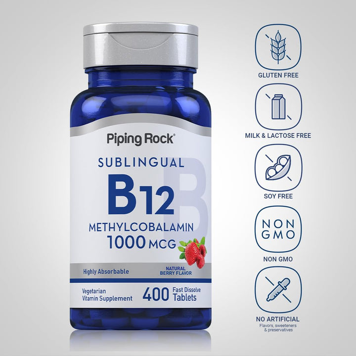 Piping Rock B12 sublingual berry flavor dissolves quickly under tongue.