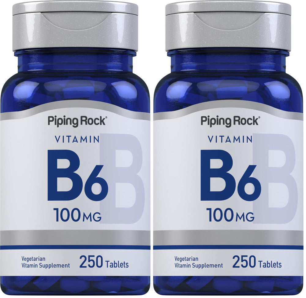 Piping Rock Vitamin B-6 100mg bottle front view supports daily wellness with pyridoxine.