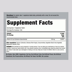 Piping Rock Vitamin B-6 100mg label detail highlights potency and packaging.