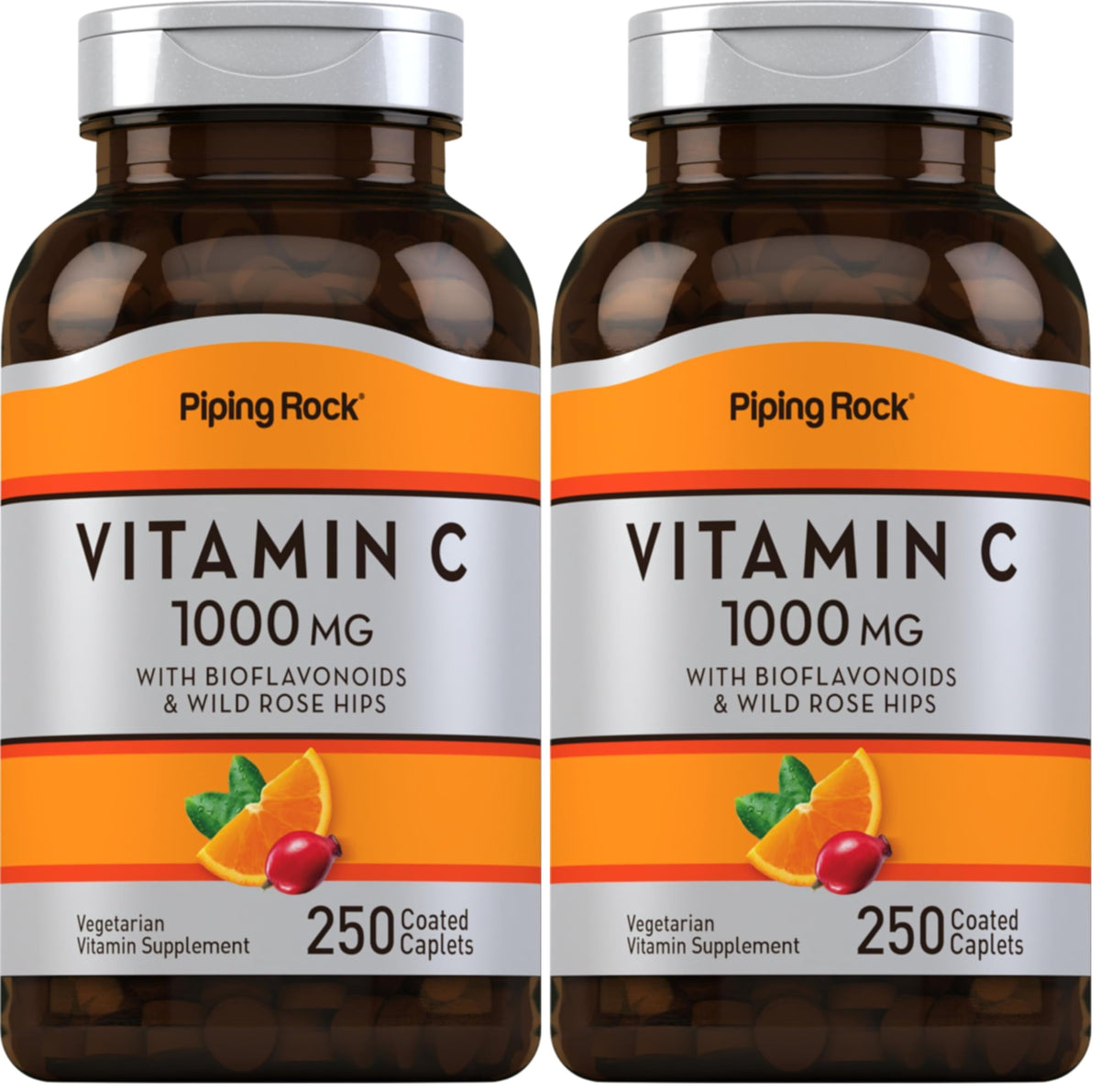 Piping Rock Vitamin C 1000mg bottle with 250 caplets for daily use