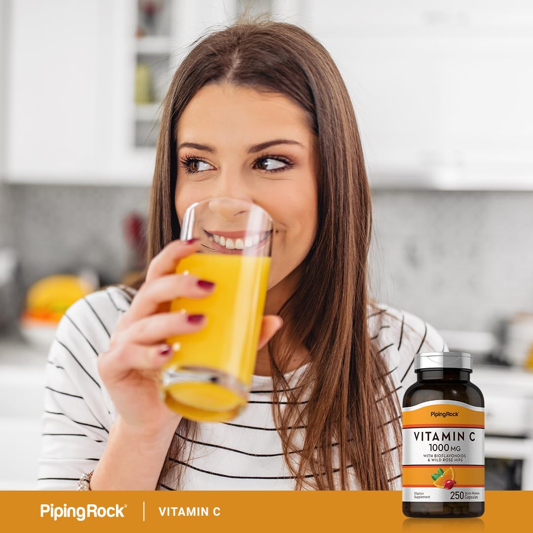 Piping Rock Vitamin C 1000mg visual with daily dosage concept.
