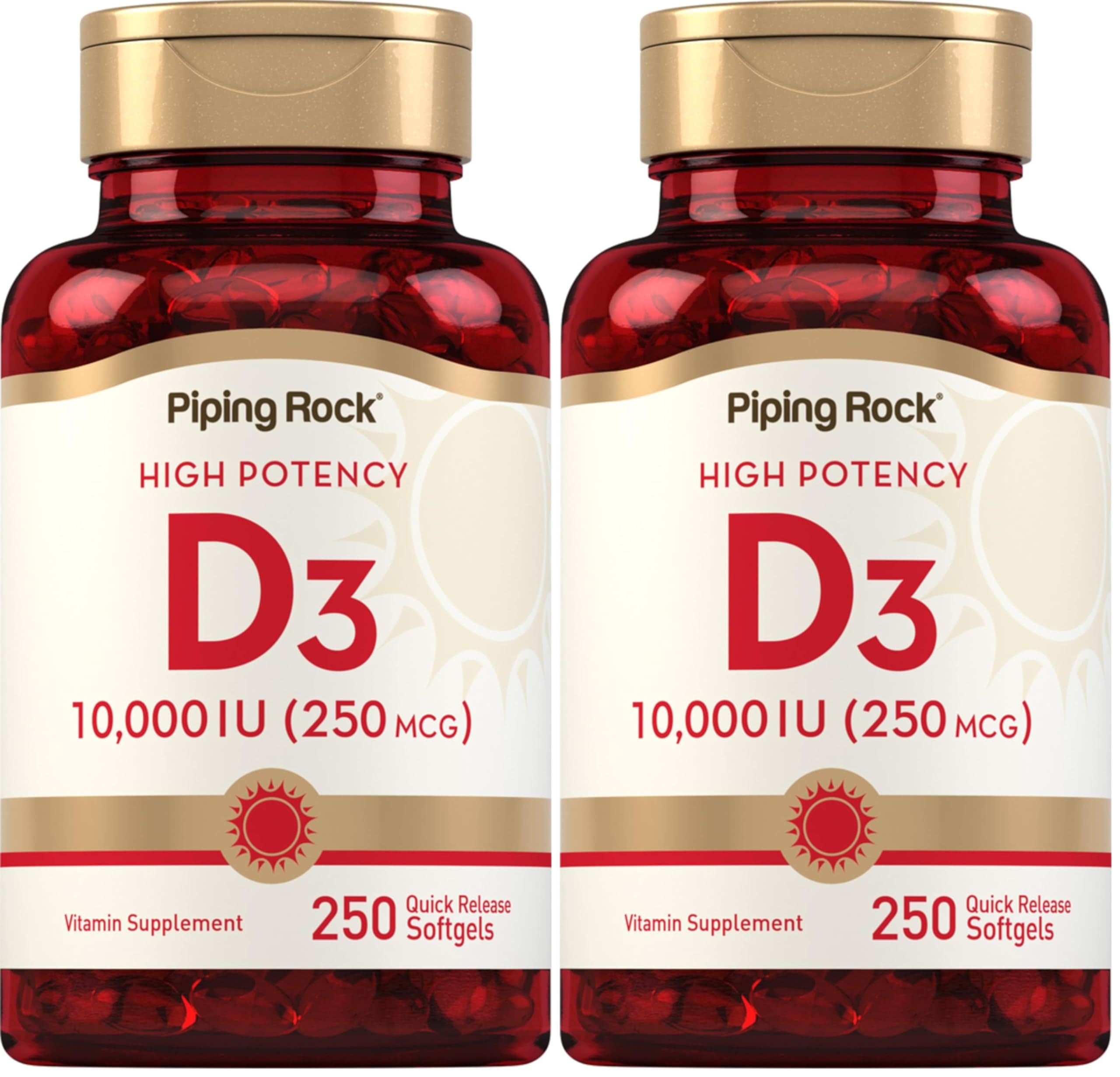 Piping Rock Vitamin D3 bottle front showing high potency daily supplement