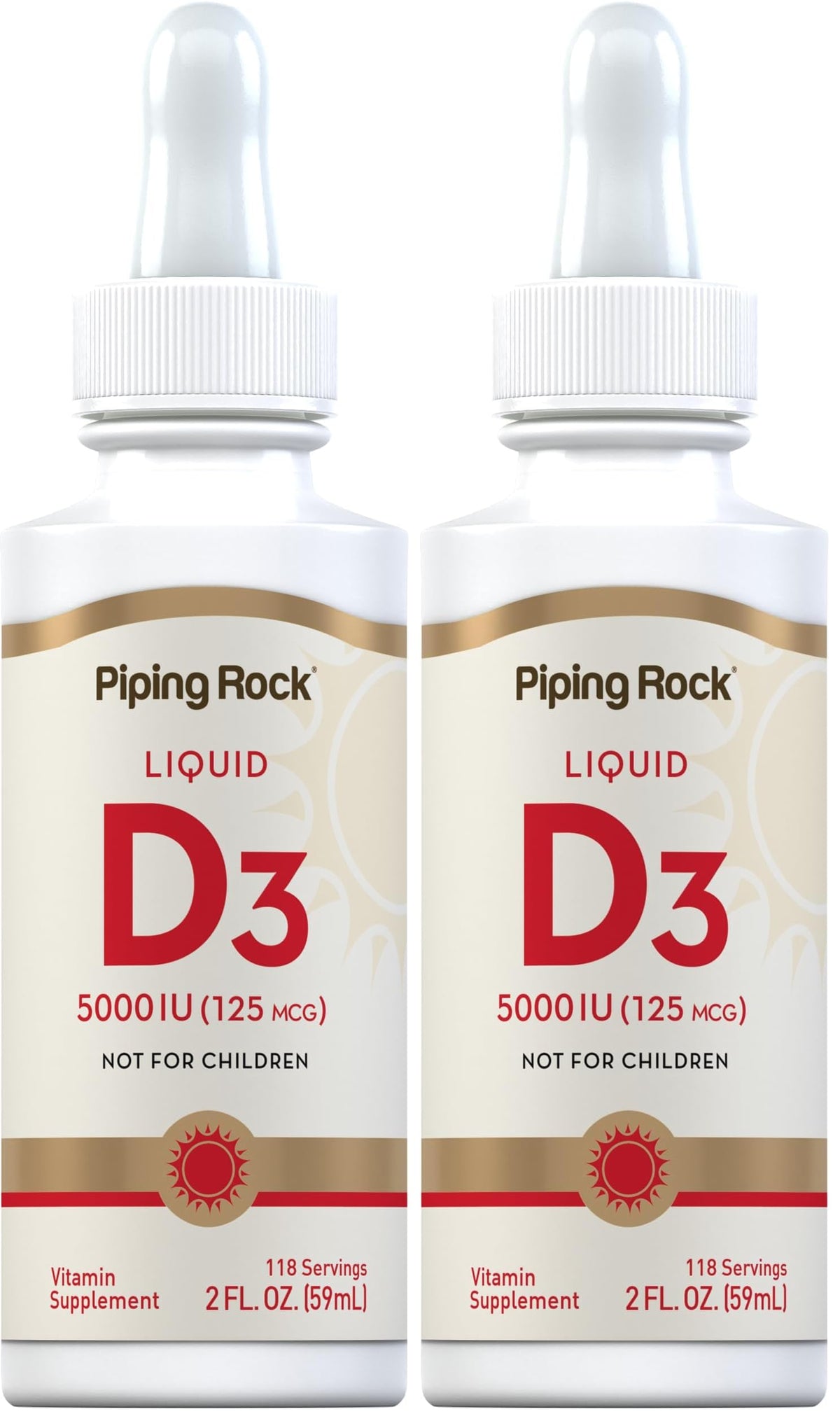 Piping Rock Vitamin D3 Liquid bottle front showing 5,000 IU drops for daily support