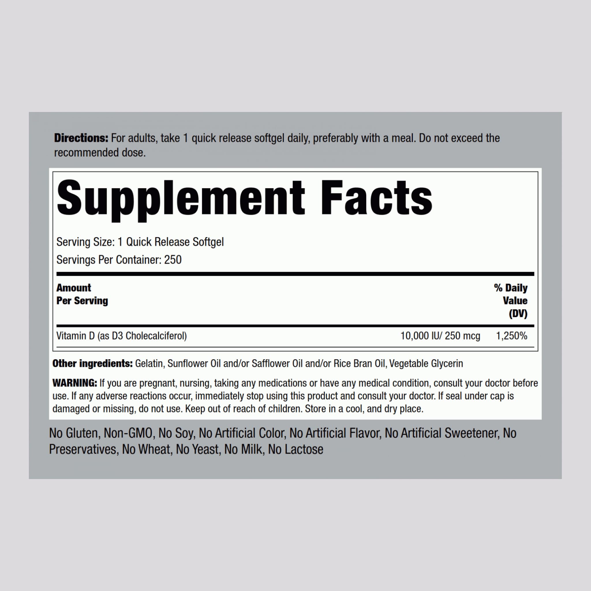 Piping Rock Vitamin D3 softgels close-up highlighting quick-release softgel