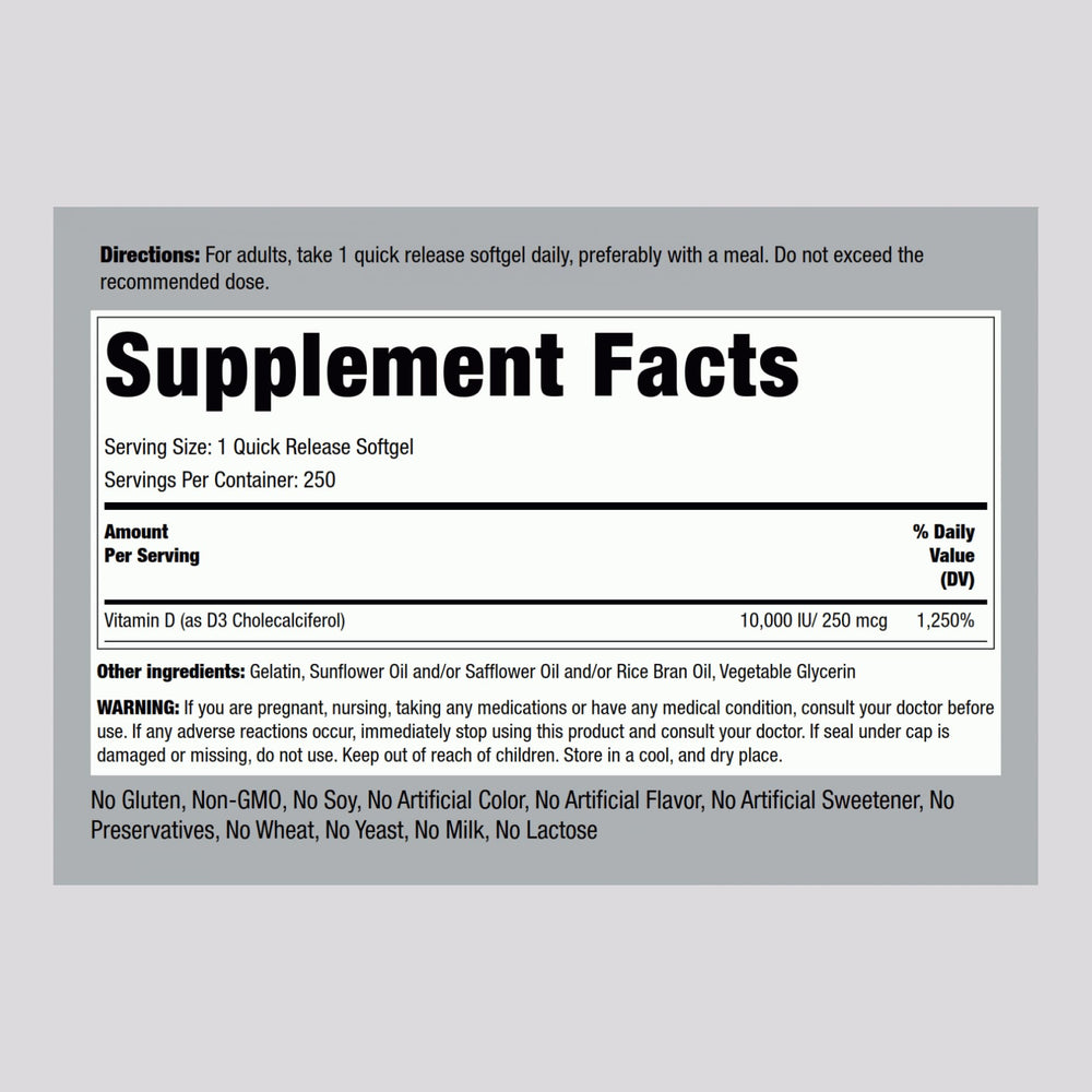 Piping Rock Vitamin D3 softgels close-up highlighting quick-release softgel