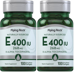 Piping Rock Vitamin E 400 IU softgels bottle view shows convenient daily packaging
