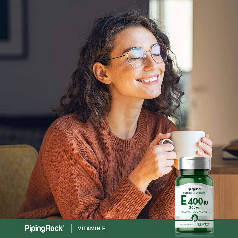 Piping Rock Vitamin E 400 IU softgels two-pack display emphasizes value and convenience