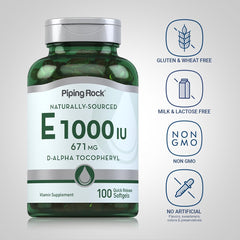 Piping Rock Vitamin E bottle on kitchen counter suggests simple, everyday supplementation.