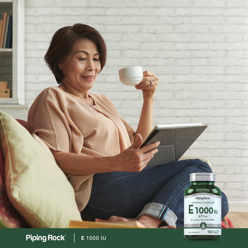 Piping Rock Vitamin E 1000 IU softgels offer value for daily supplement routines.