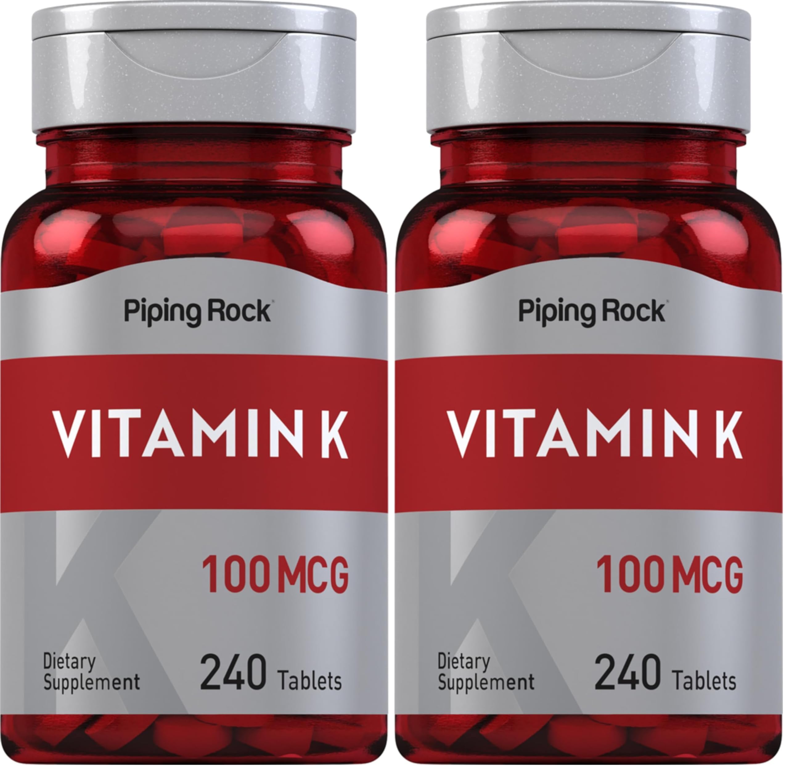 Piping Rock Vitamin K 100 mcg tablets bottle for daily use.