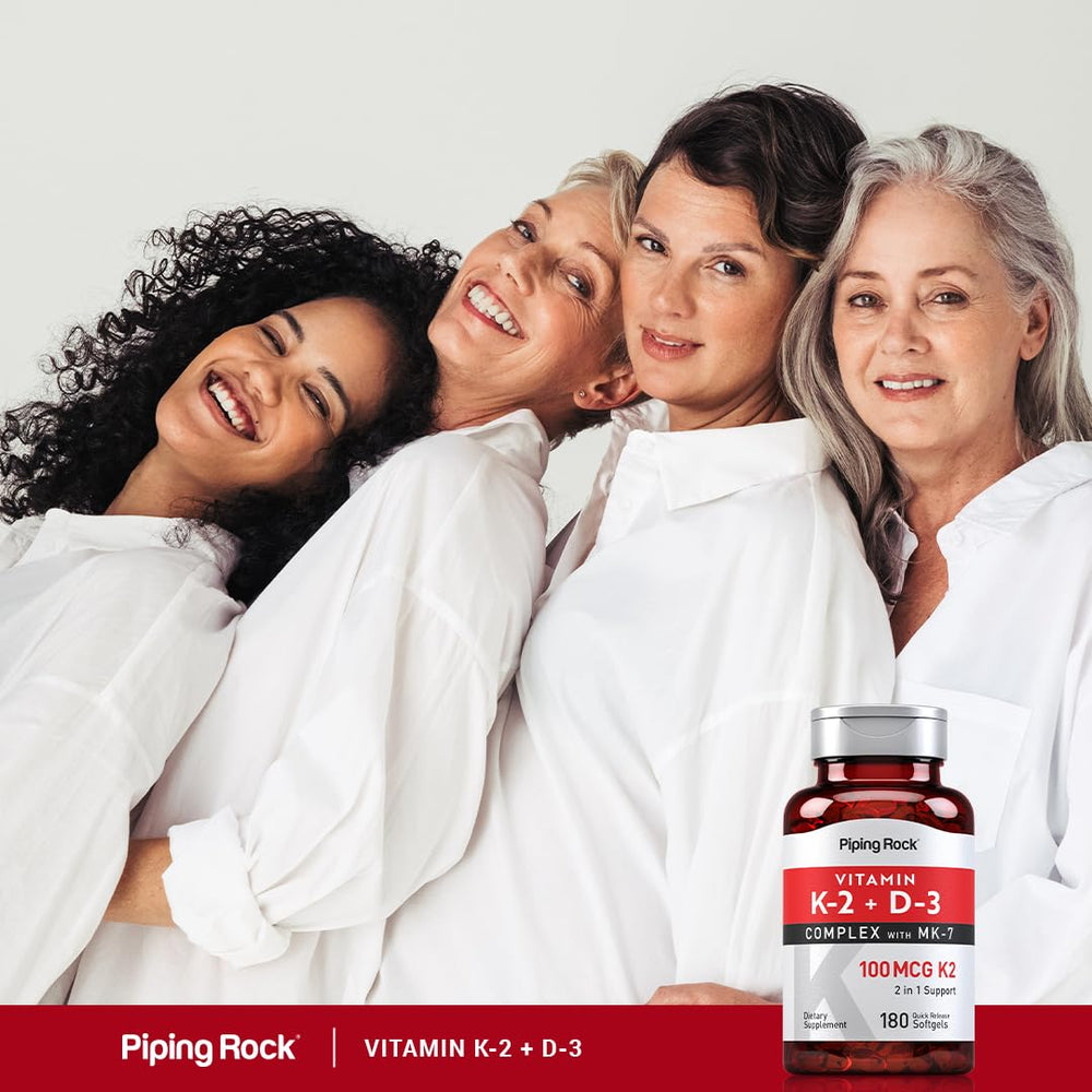 Piping Rock Vitamin K2 D3 packaging shot conveys brand trust.