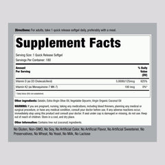 Piping Rock Vitamin K2 D3 softgel label close-up shows purity and potency.