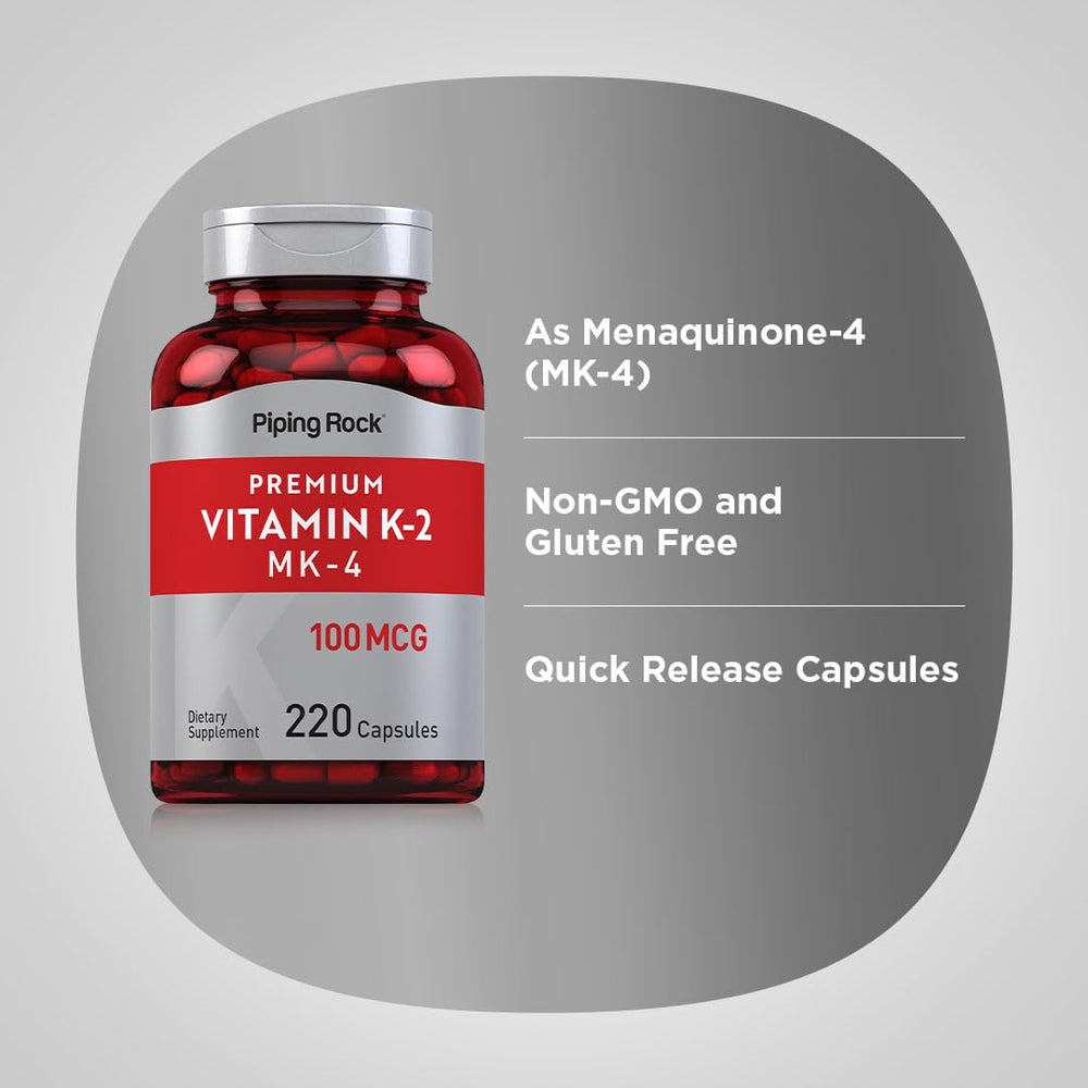 Piping Rock Vitamin K2 MK4 two-bottle pack on display for value