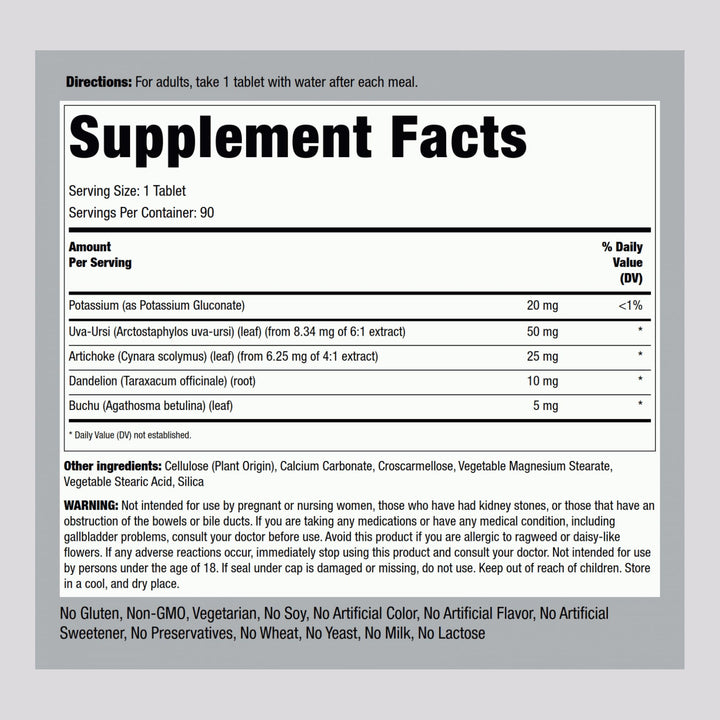 Piping Rock Water Pill label closeup shows gluten-free, non-GMO credentials