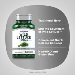 Piping Rock Wild Lettuce Extract bottle on a clean surface, non-GMO and gluten-free.