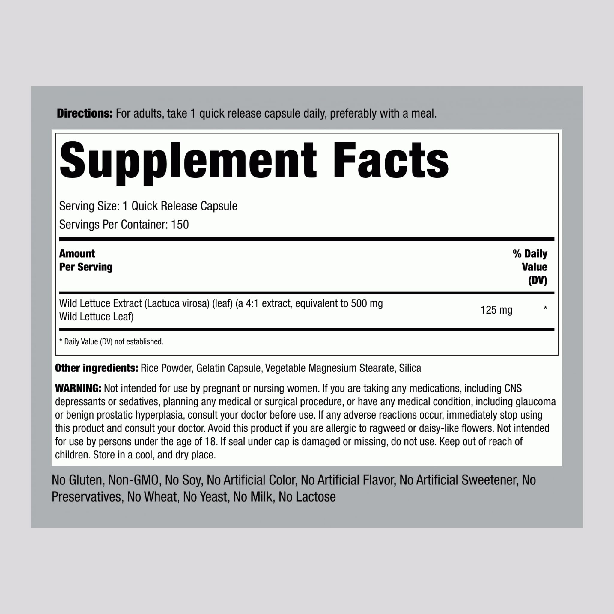 Piping Rock Wild Lettuce Extract quick-release capsules for easy, convenient daily use.