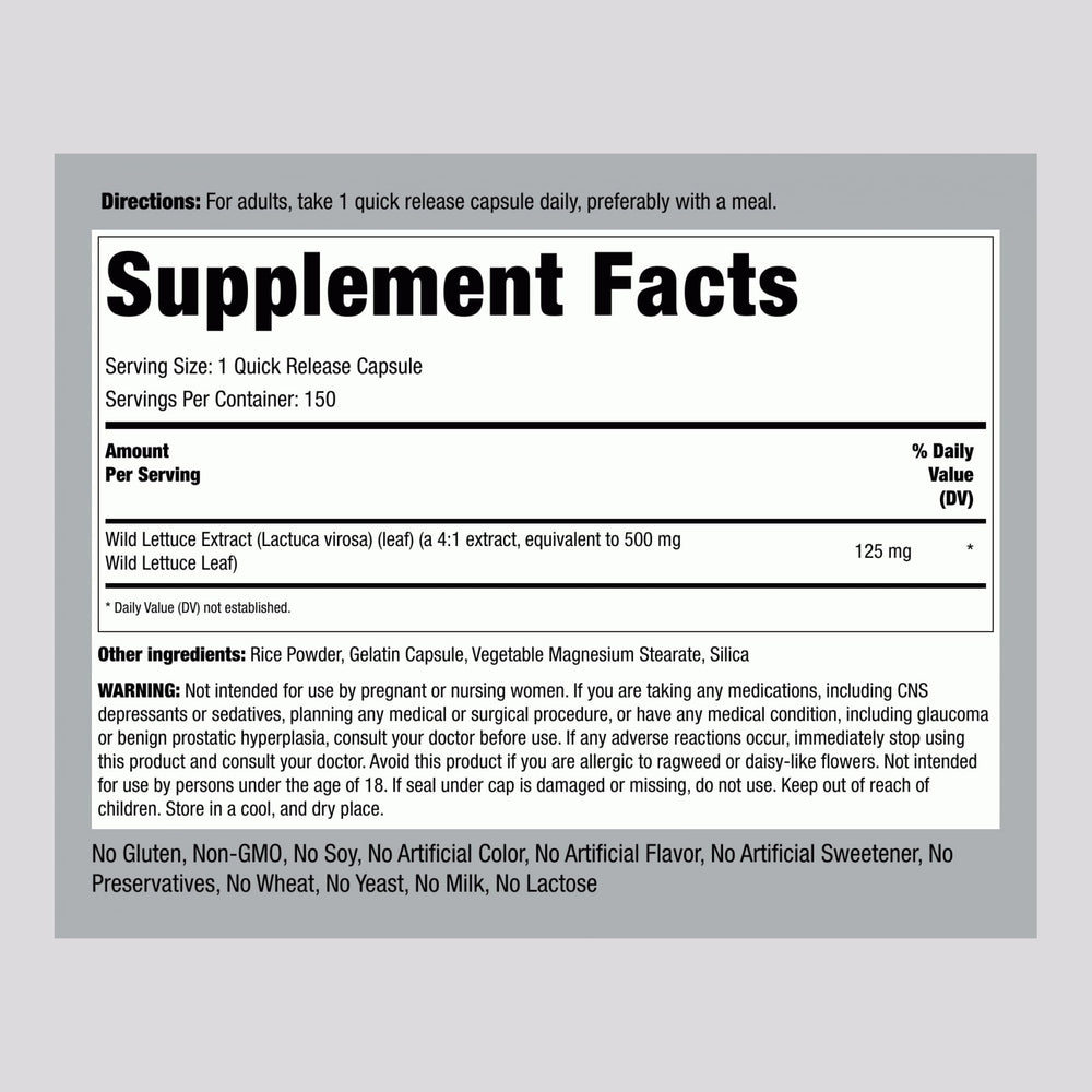 Piping Rock Wild Lettuce Extract quick-release capsules for easy, convenient daily use.