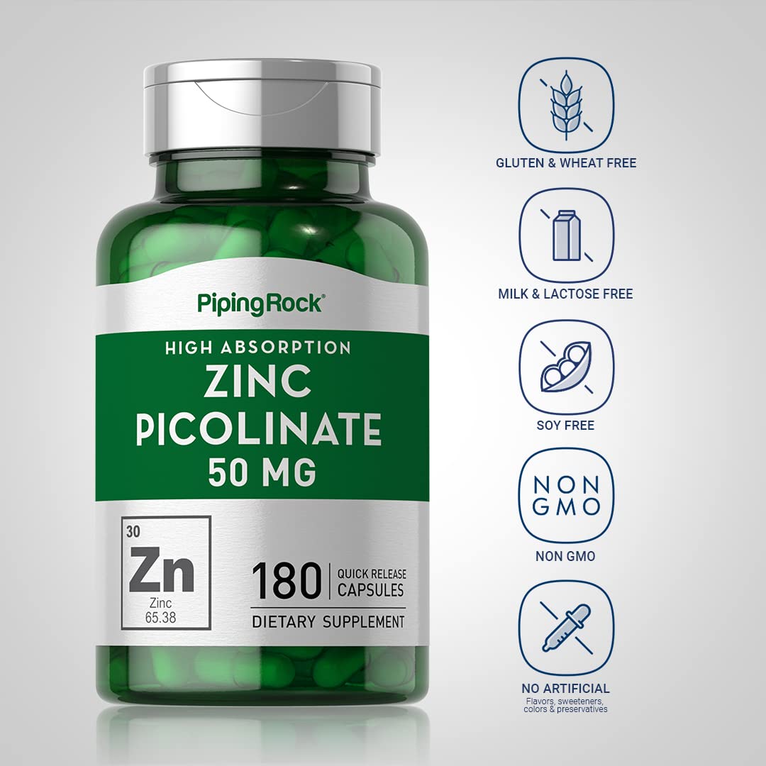 Piping Rock Zinc Picolinate label emphasizes accurate dosage and purity