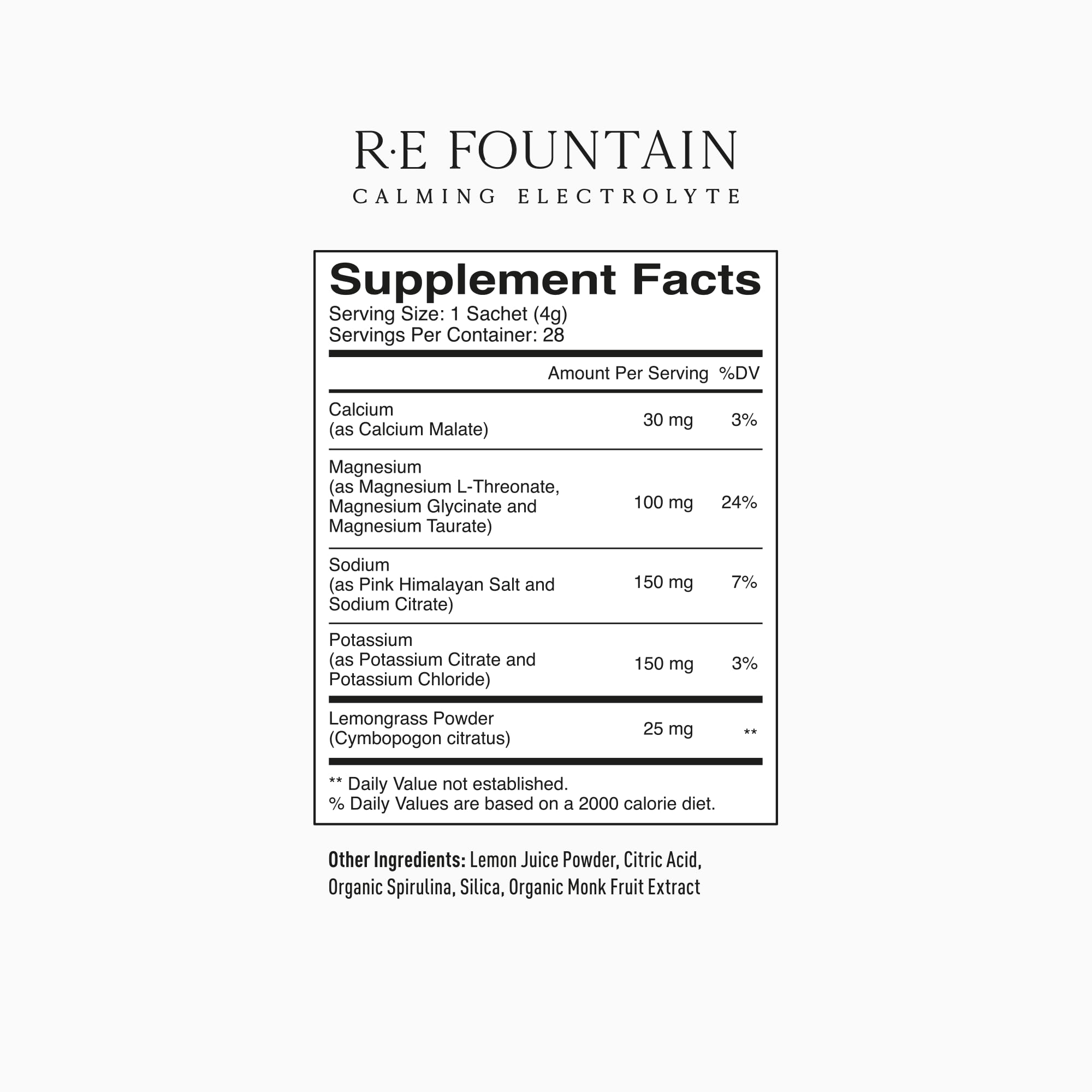 PIQUE RE Fountain ingredients panel showing three magnesium forms for rest.