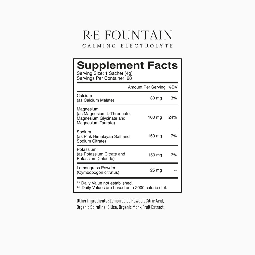 PIQUE RE Fountain ingredients panel showing three magnesium forms for rest.