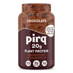 Pirq Dairy Free Protein Powder bottle and scoop for on-the-go protein