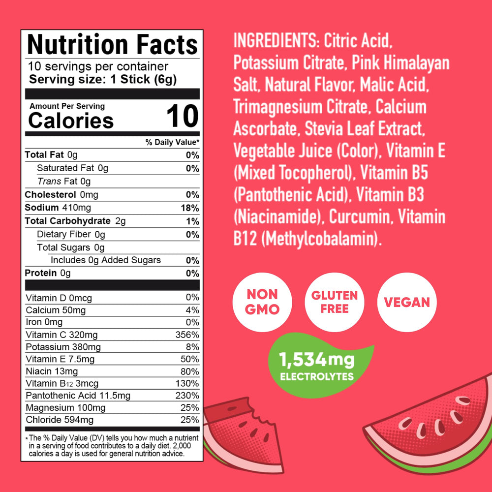Pirq Hydration watermelon pour into water for quick refreshment on the go.