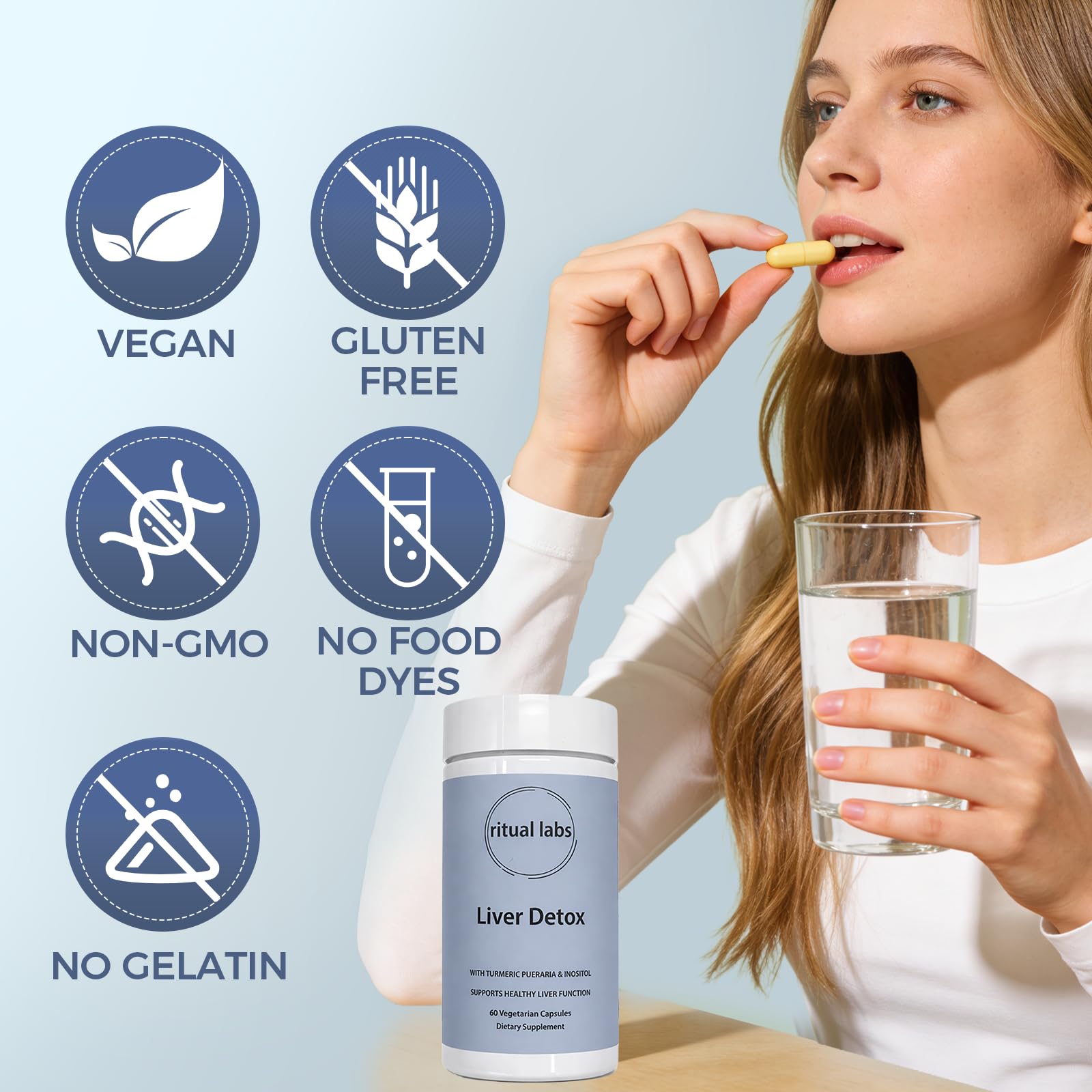 Piuregn Ritual Labs vegan gluten-free icon signals plant-based formula.