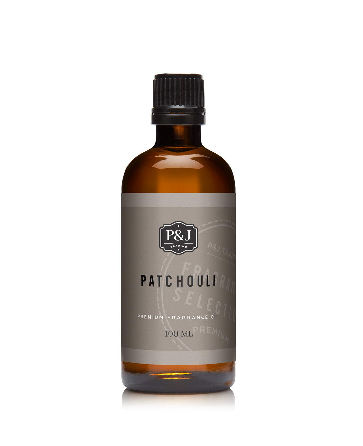P&J Trading Patchouli fragrance oil bottle highlights rich earthy aroma for candles.