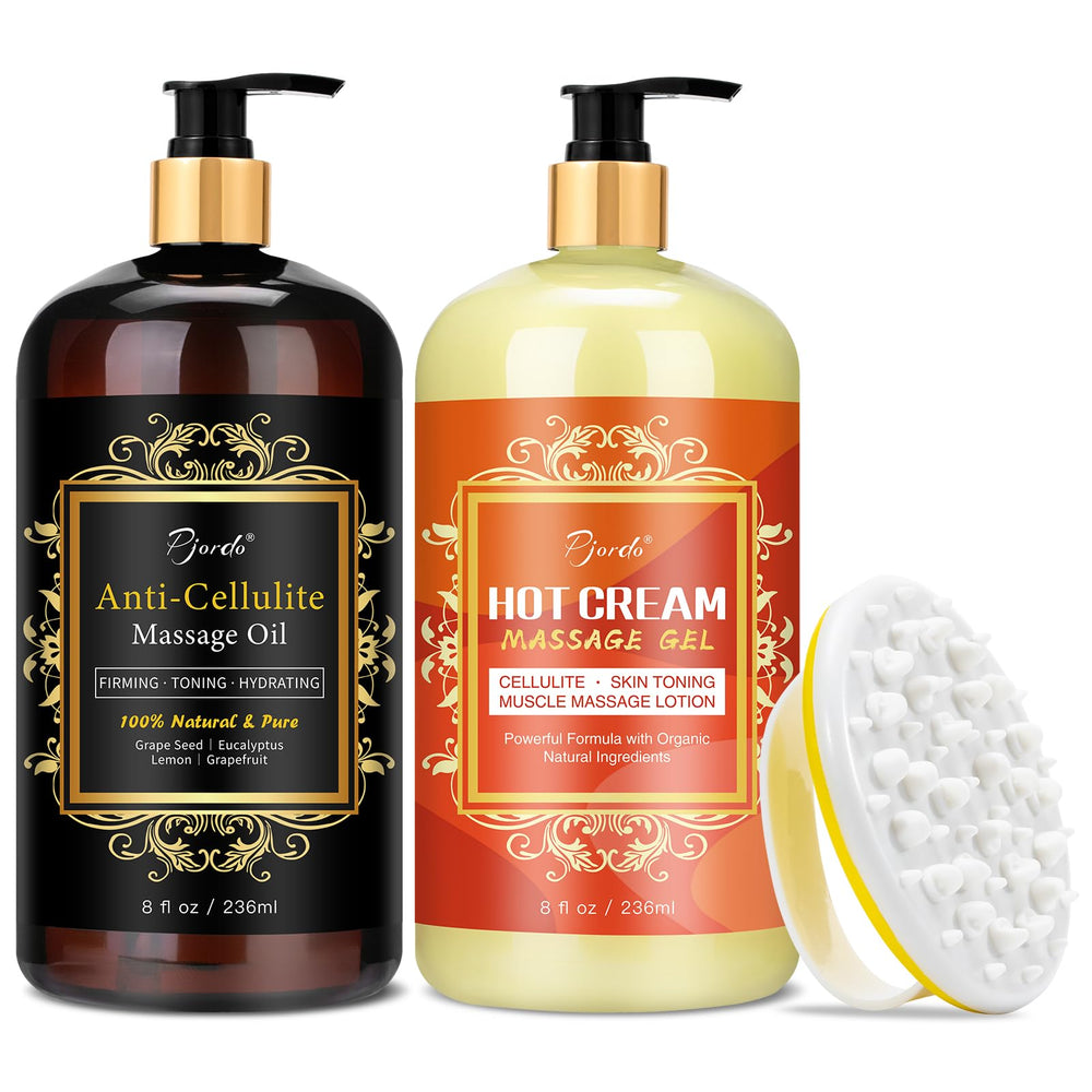 Pjordo anti cellulite oil bottle pour for easy application and nourishment.