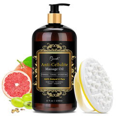 Pjordo anti cellulite oil bottle showcasing natural ingredients for smoother skin texture.