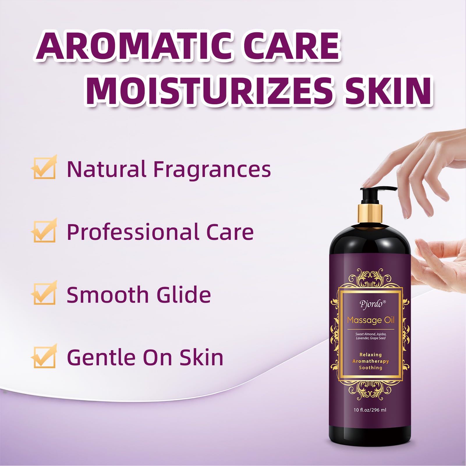 Pjordo aromatherapy lavender oil suggests calming spa at home.
